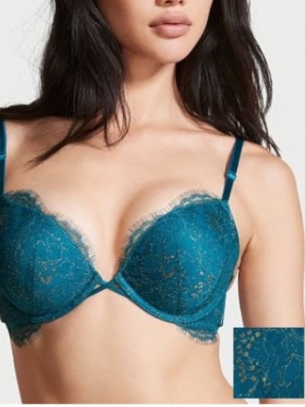 Victoria's Secret Bombshell Lace Push-Up Bra - Teal Blue